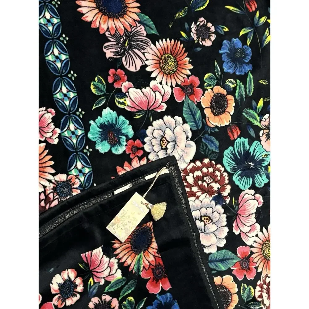 Johnny Was Evening Palace Beach Towel 40x70” Black Floral Flowers NWT
